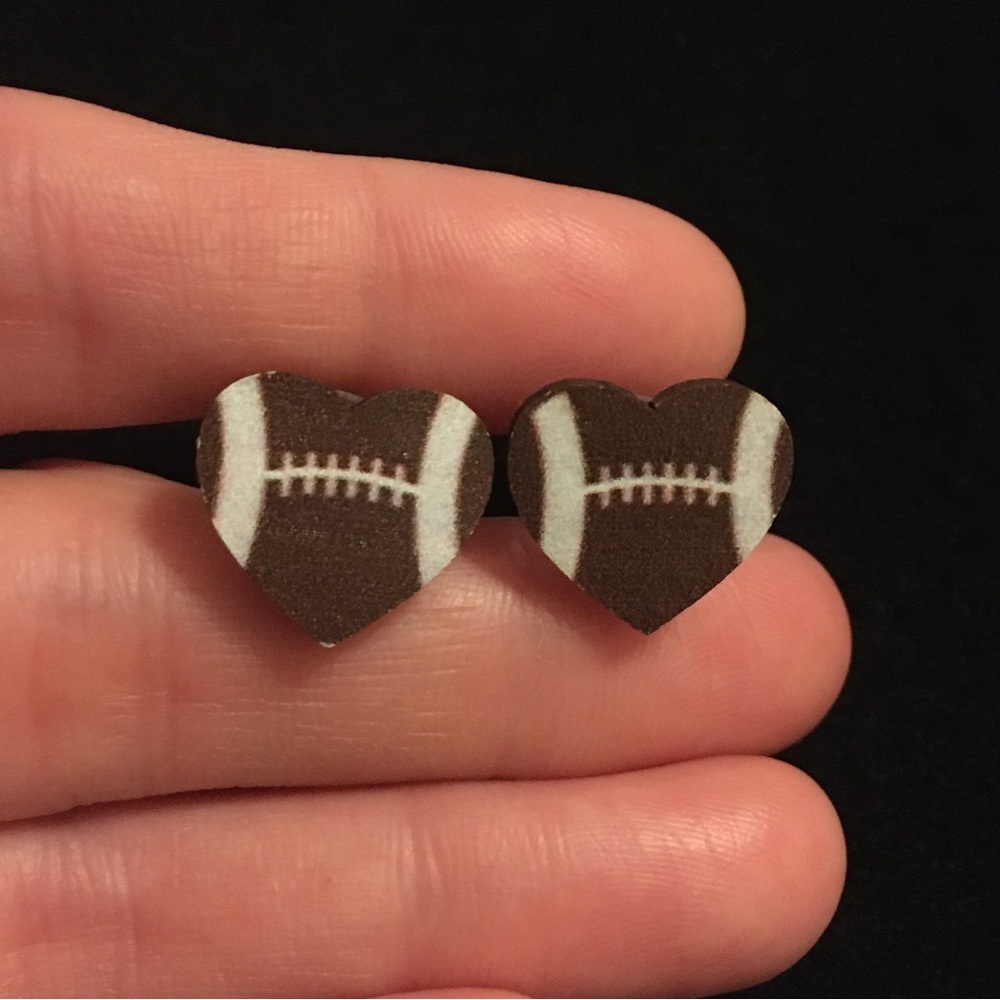 American Football Wooden Heart Shaped Earrings